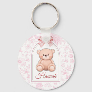Hannah   Custom Pink Teddy Bear Nursery Design  Key Ring