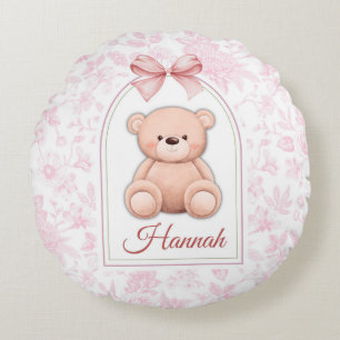 Hannah Custom Pink Teddy Bear Nursery Design Round Cushion