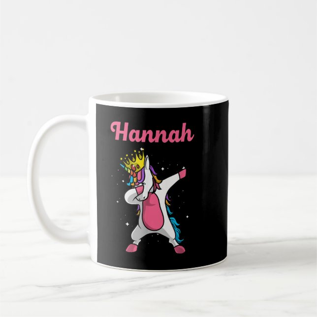 HANNAH Gift Name Personalised Birthday Dabbing Uni Coffee Mug (Left)