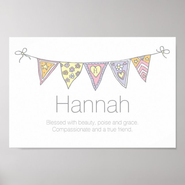 Hannah girls name and meaning bunting poster (Front)