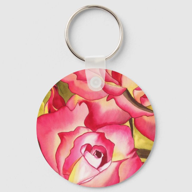 Hannah Gordon pink Rose watercolor art Key Ring (Front)