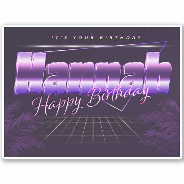 Hannah Name First Name Purple Retro Sticker Birthd (Front)