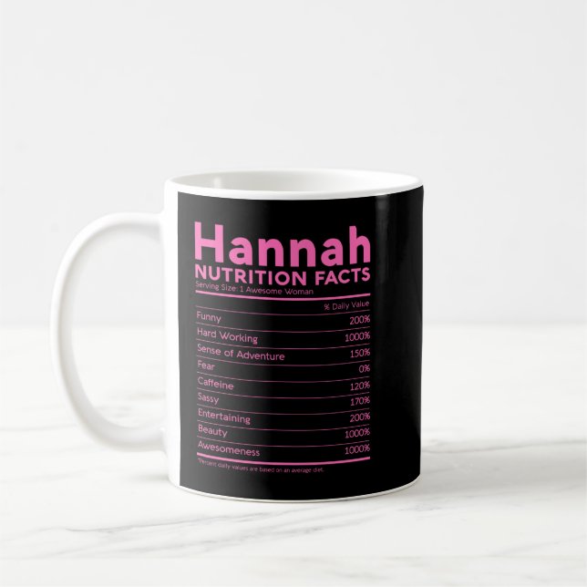 Hannah Name Nutrition Facts Personalised Women Gir Coffee Mug (Left)