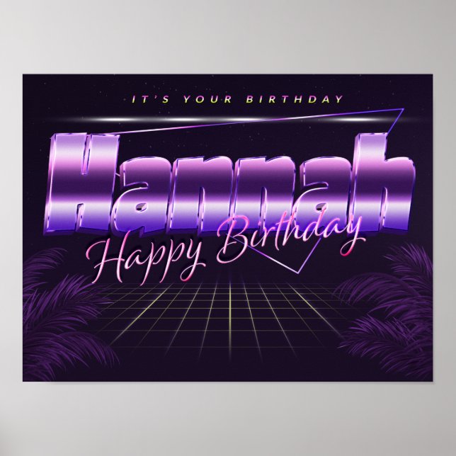 Hannah Name Vorname lila retro Poster Geburtstag (Front)