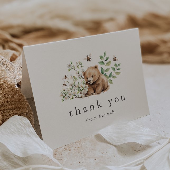 HANNAH Neutral Bear Bee Boho Woodland Baby Shower Thank You Card (HANNAH Neutral Bear Bee Boho Woodland Baby Shower Thank You Card)