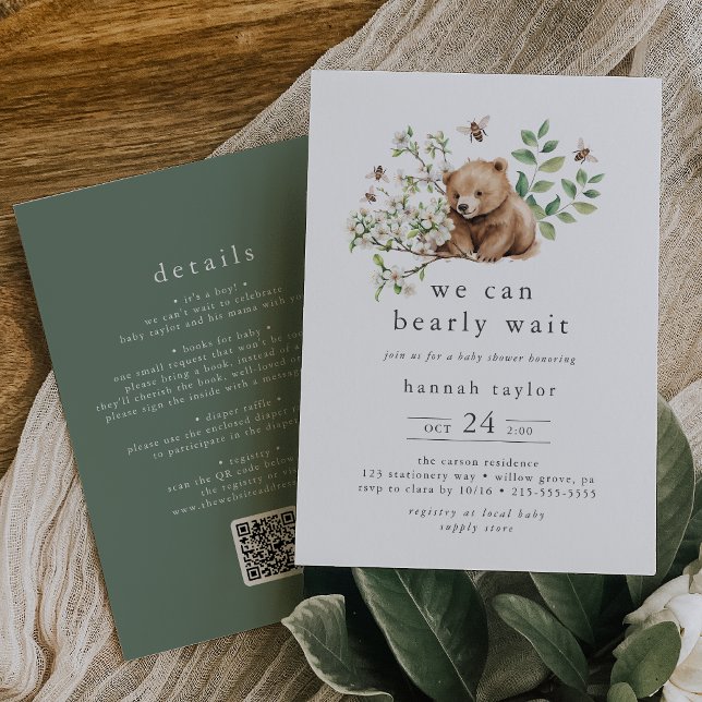 HANNAH QR We Can Bearly Wait Woodland Baby Shower Invitation (HANNAH QR We Can Bearly Wait Woodland Baby Shower Invitation)