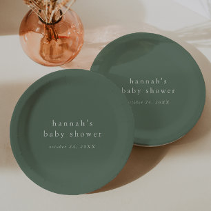 HANNAH Sage Green Boho Modern Simple Baby Shower Paper Plate