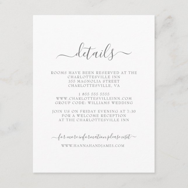 Hannah | Simple Calligraphy Guest Details Wedding Enclosure Card (Front)