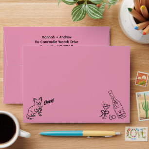 Hannah's Dog Wedding Hand Drawn Doodle Pink Envelope