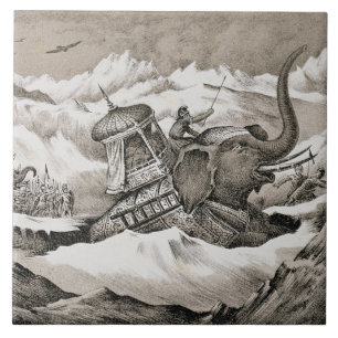 Hannibal (247-c.183 BC) and his war elephants cros Tile
