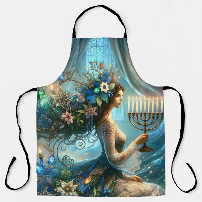 Hannukah Beautiful Woman with Menorah Apron (Front)