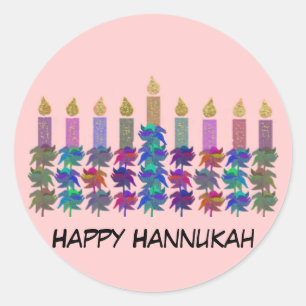 Hannukah Flower Menorah Classic Round Sticker