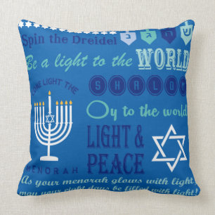 Hannukah typography collage art cushion