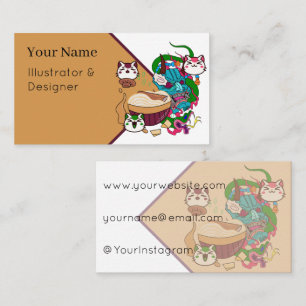 Hannya Demon Mask & Cute Noodle Cats Business Card