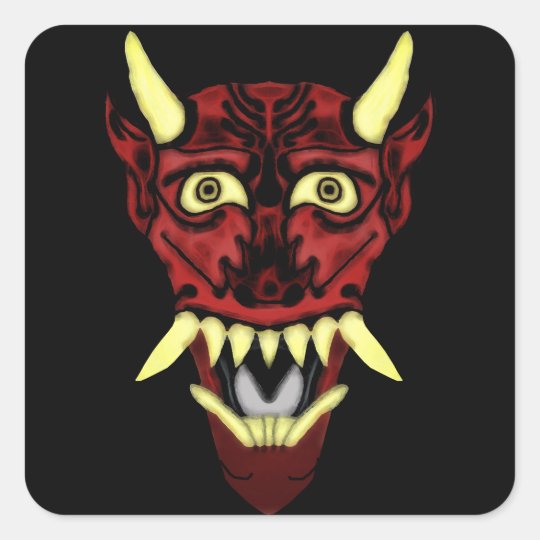 hannya demon mask square sticker