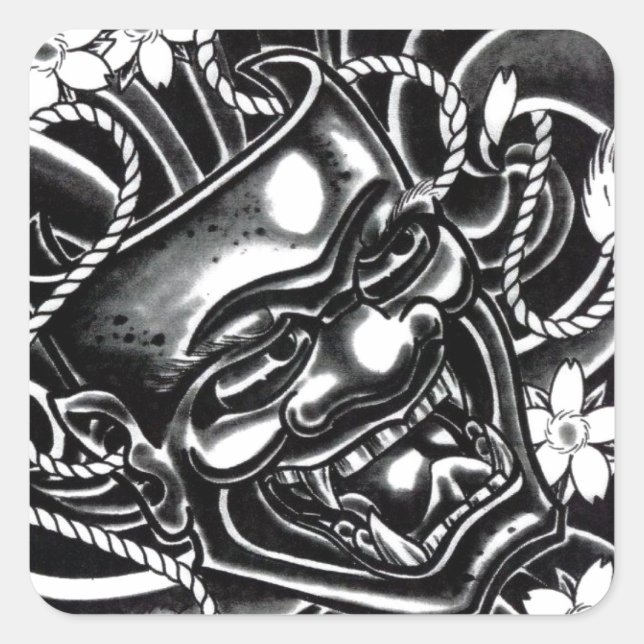 Hannya Mask Tattoo Design Square Sticker (Front)