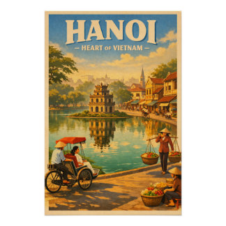 Hanoi, Vietnam, in a classic retro travel Poster