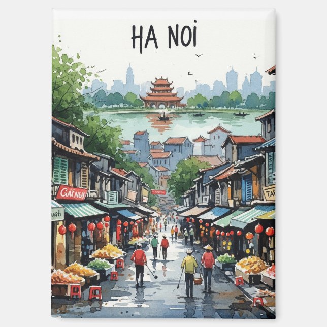 Hanoi Vietnam Watercolor Magnet (Front)