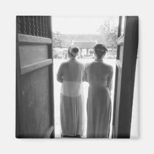 Hanoi Vietnam, Women in Traditional Dress Temple Magnet