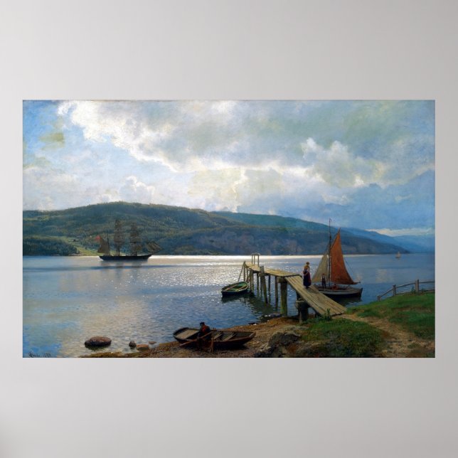 Hans Gude The Jetty at Feste Near Moss Poster (Front)