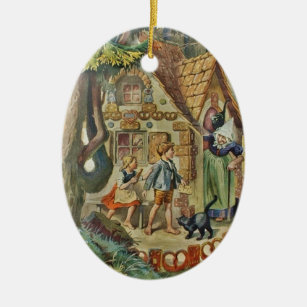 Hansel and Gretel at the Witch Cottage Ceramic Tree Decoration
