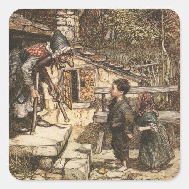 Hansel and Gretel Meet the Witch Square Sticker (Front)