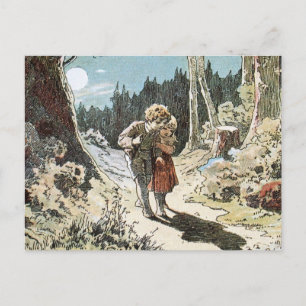 Hansel and Gretel on the Path in the Moonlight Postcard