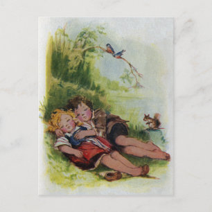 Hansel and Gretel Sleeping in the Woods Postcard