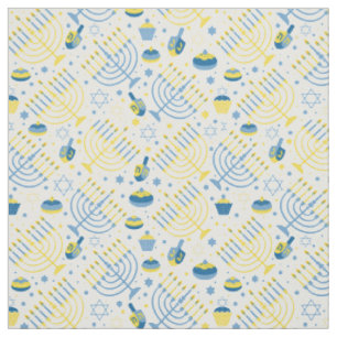 Hanukah Menorah Dreidel Jewish Theme Cotton Linen  Fabric
