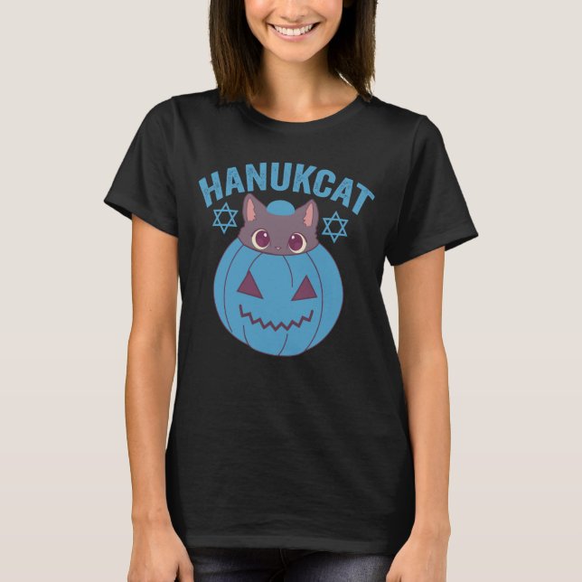 Hanukcat Kawaii Pumpkin Cat Jewish Holiday Gift T-Shirt (Front)