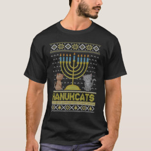 Hanukcats Hanukkah Cat Jewish Ugly Holidays Anima T-Shirt