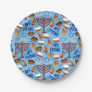 Hanukiahs, Menorahs, and Candles Pattern Paper Plate