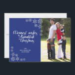 Hanukkah and Christmas Modern Photo Card Blue<br><div class="desc">Wish family and friends a warm Christmas and Hanukkah with one interfaith card. Featuring a blue and white snowflake motif, with space for one photo and an elegant script with the words "Warmest wishes this Hanukkah and Christmas", as well as space for your message on the front and the date...</div>