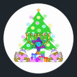 Hanukkah and Christmas Sticker<br><div class="desc">Christmas and Hanukkah holiday gifts and apparel for families who celebrate both holidays features a Christmas Tree,  Jewish Star and Chanukah menorah. Happy Holidays From Bonfire Designs!</div>