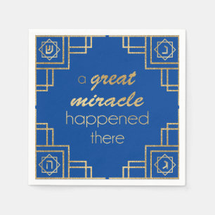 Hanukkah Art Deco A Great Miracle Gold Napkin