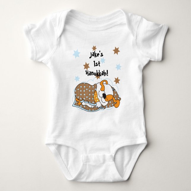Hanukkah Baby Body Suit/dog/Brown Orange Bodysuit (Front)
