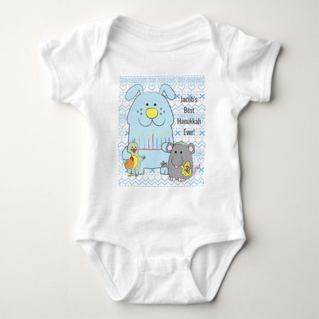 Hanukkah Baby Jersey Body Suit/Cat+Mouse+Bird Baby Bodysuit (Front)