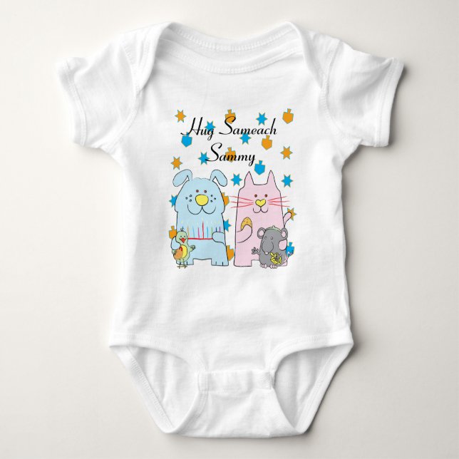 Hanukkah Baby Jersey Personalise "Hug Sameach" Baby Bodysuit (Front)