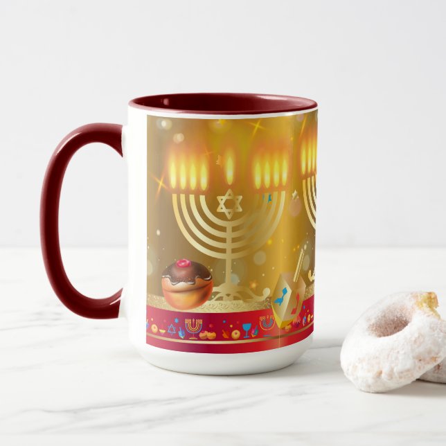 Hanukkah Beautiful Jewish Holiday Gold Mug (With Donut)
