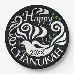 Hanukkah Blackboard Dove Paper Plate