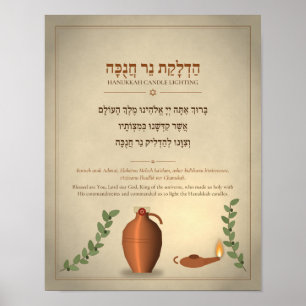 Hanukkah Blessing Hebrew Poster - Miracle of Oil