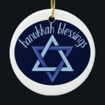 Hanukkah Blessings Ceramic Ornament<br><div class="desc">This design is beautiful and bright and fills you to the brim with holiday spirit and is perfect on gifts,  table runners,  kitchen linens,  home decor and on all things Hanukkah!</div>