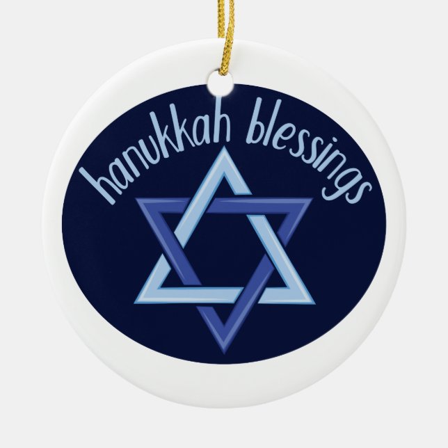 Hanukkah Blessings Ceramic Ornament (Front)