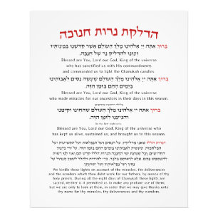 Hanukkah Blessings Hebrew English Lighting Candles Photo Print