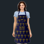 HANUKKAH BLESSINGS | Menorah | Monogram Apron<br><div class="desc">Stylish HANUKKAH Apron with faux gold MENORAH pattern against a midnight blue background. In the middle there is a CUSTOMIZABLE text which reads HANUKKAH BLESSINGS in faux gold typography. At the top there is a CUSTOMIZABLE MONOGRAM, which you can replace with your own. Matching items available. Great gift for Hanukkah...</div>