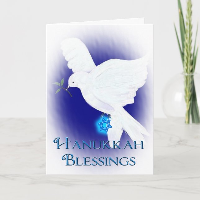 Hanukkah Blessings-White Dove/Star of David Holiday Card (Front)