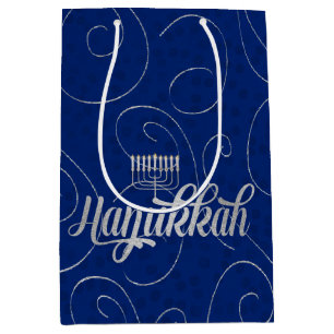 Hanukkah Blue and Silver Swirls Medium Gift Bag