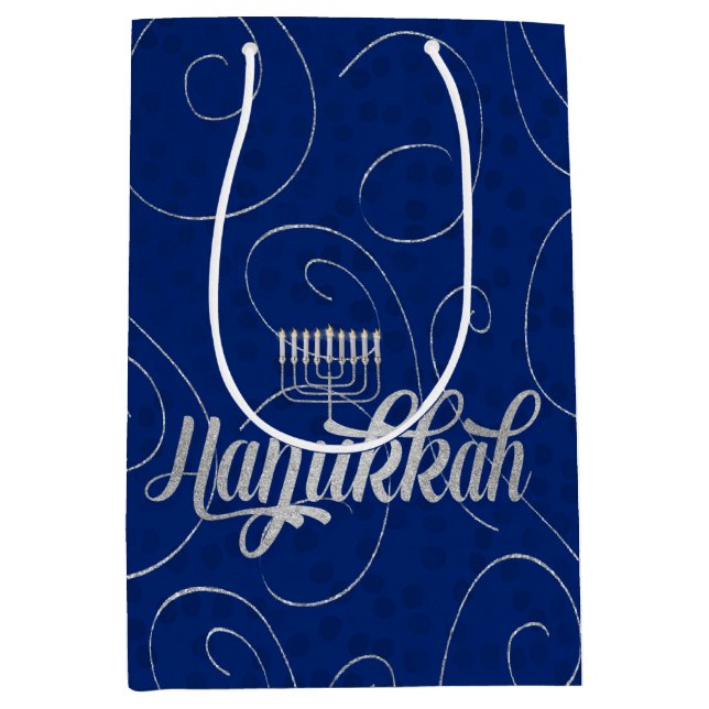 Hanukkah Blue and Silver Swirls Medium Gift Bag (Front)