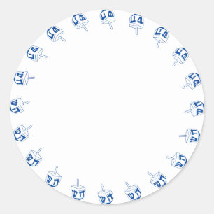 Hanukkah blue and white Dreidel border blank cute Classic Round Sticker