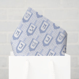 Hanukkah Blue and White Dreidel Pattern on Gingham Tissue Paper